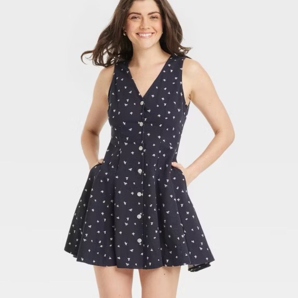Universal Thread Navy Mini Dress with White Heart Print